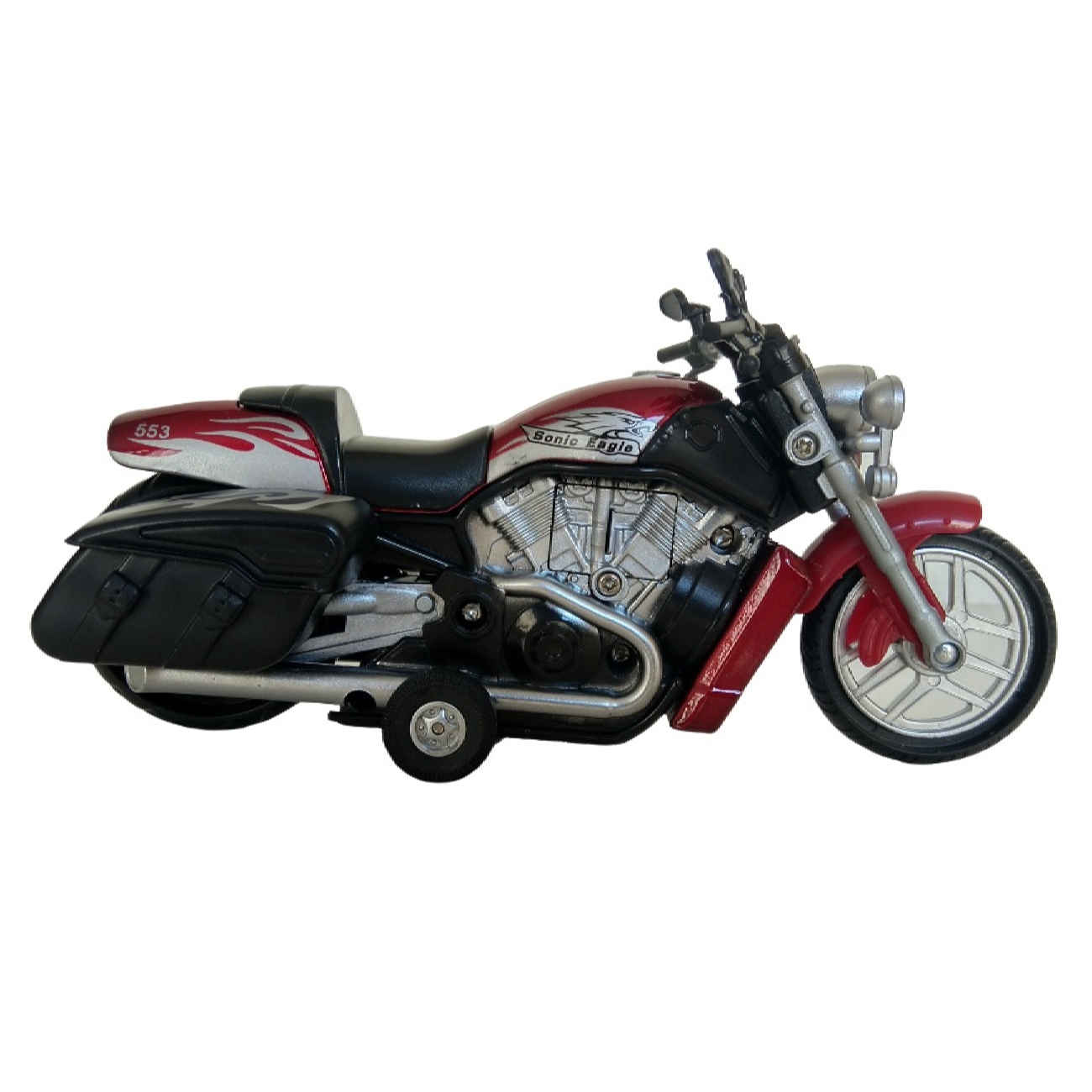 Scale Red Die-Cast Pull-Back Motorcycle Toy with Lights & Sound -1:16