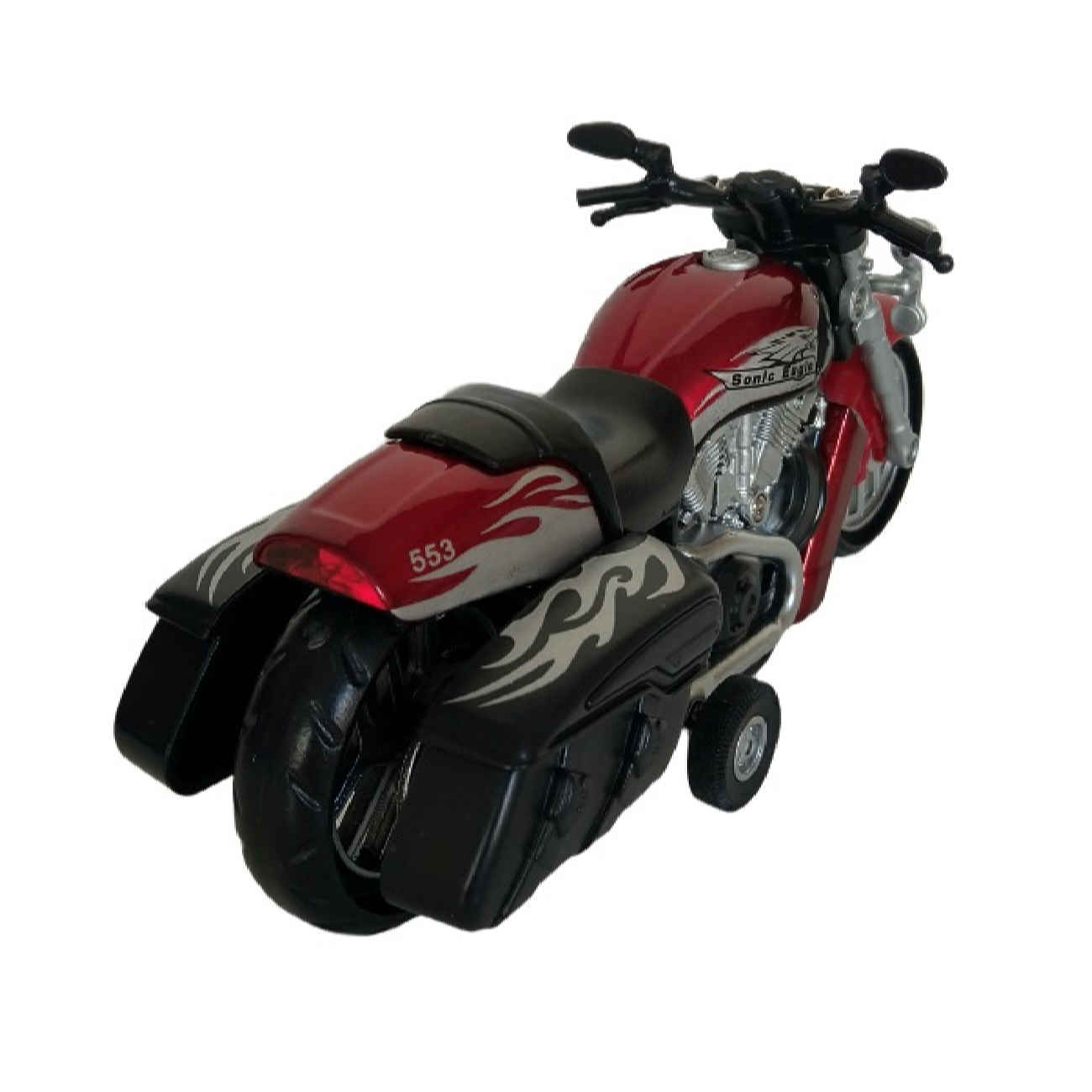 Scale Red Die-Cast Pull-Back Motorcycle Toy with Lights & Sound -1:16