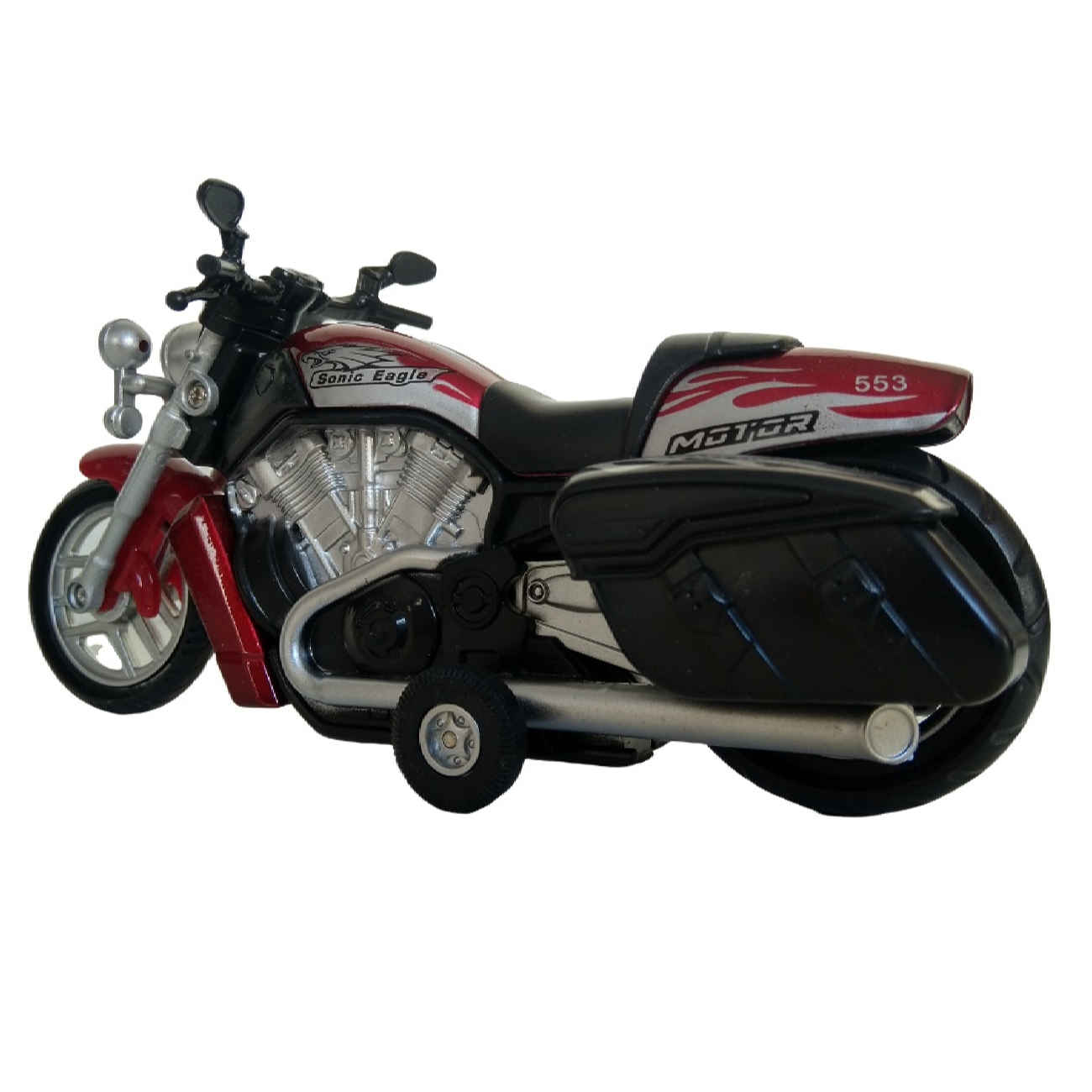 Scale Red Die-Cast Pull-Back Motorcycle Toy with Lights & Sound -1:16
