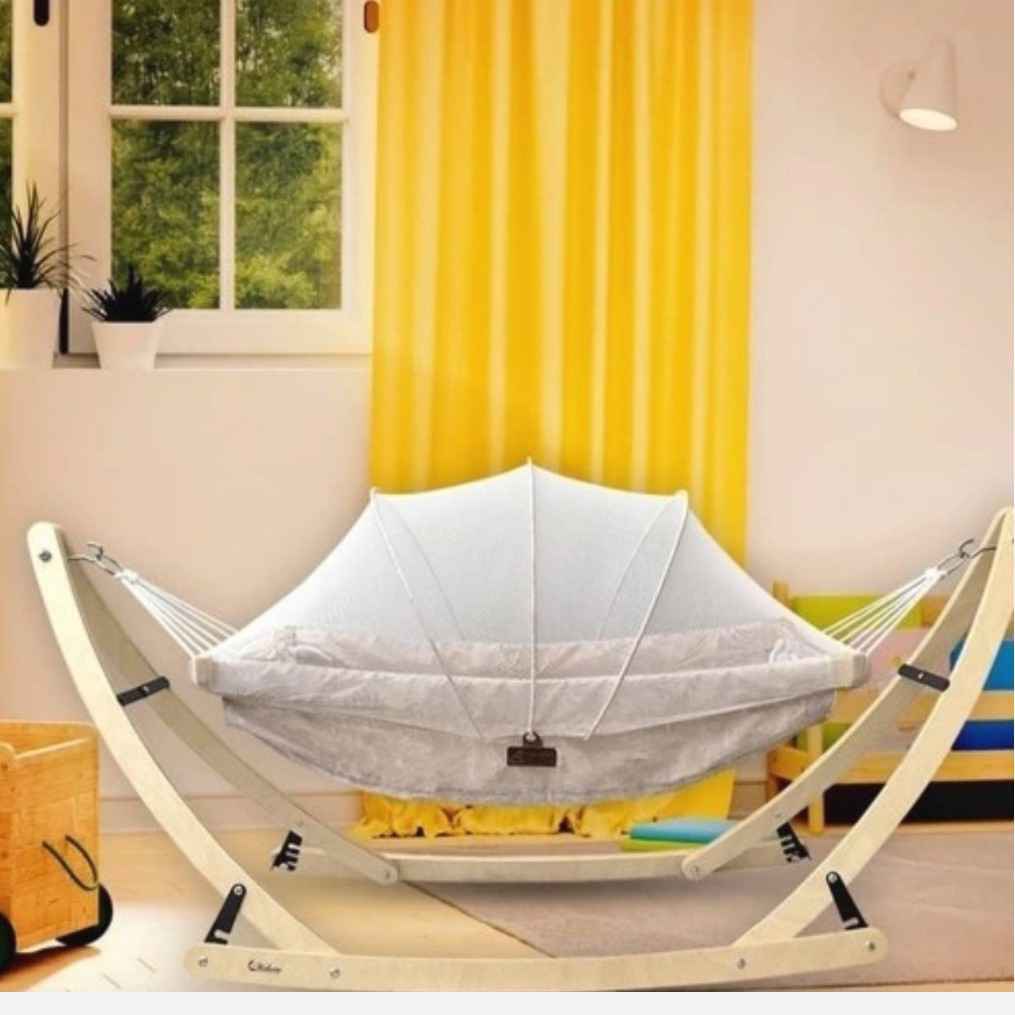 Berceau Bébé Traditionnel en Bois – Grande Basculette de Type Hamac avec Moustiquaire Amovible