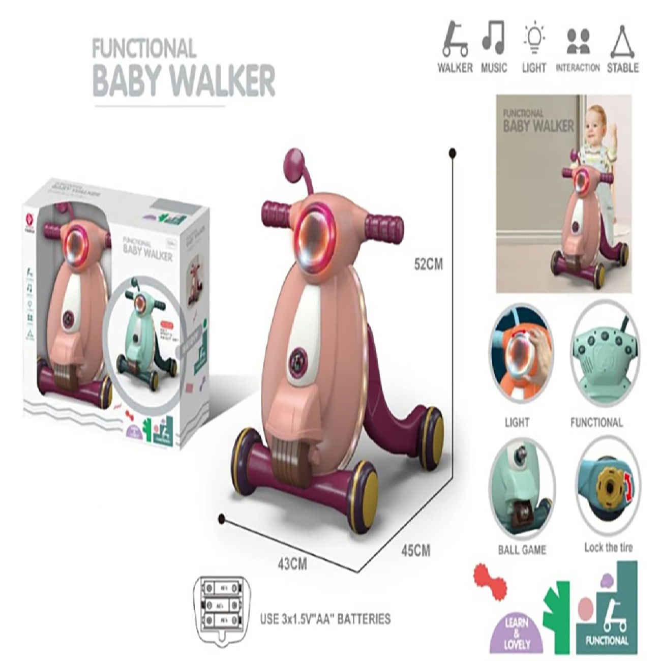 Trotteur pour Bébé Unique en Forme de Moto – Scooter Convertible avec Piano Musical et Frein de Sécurité