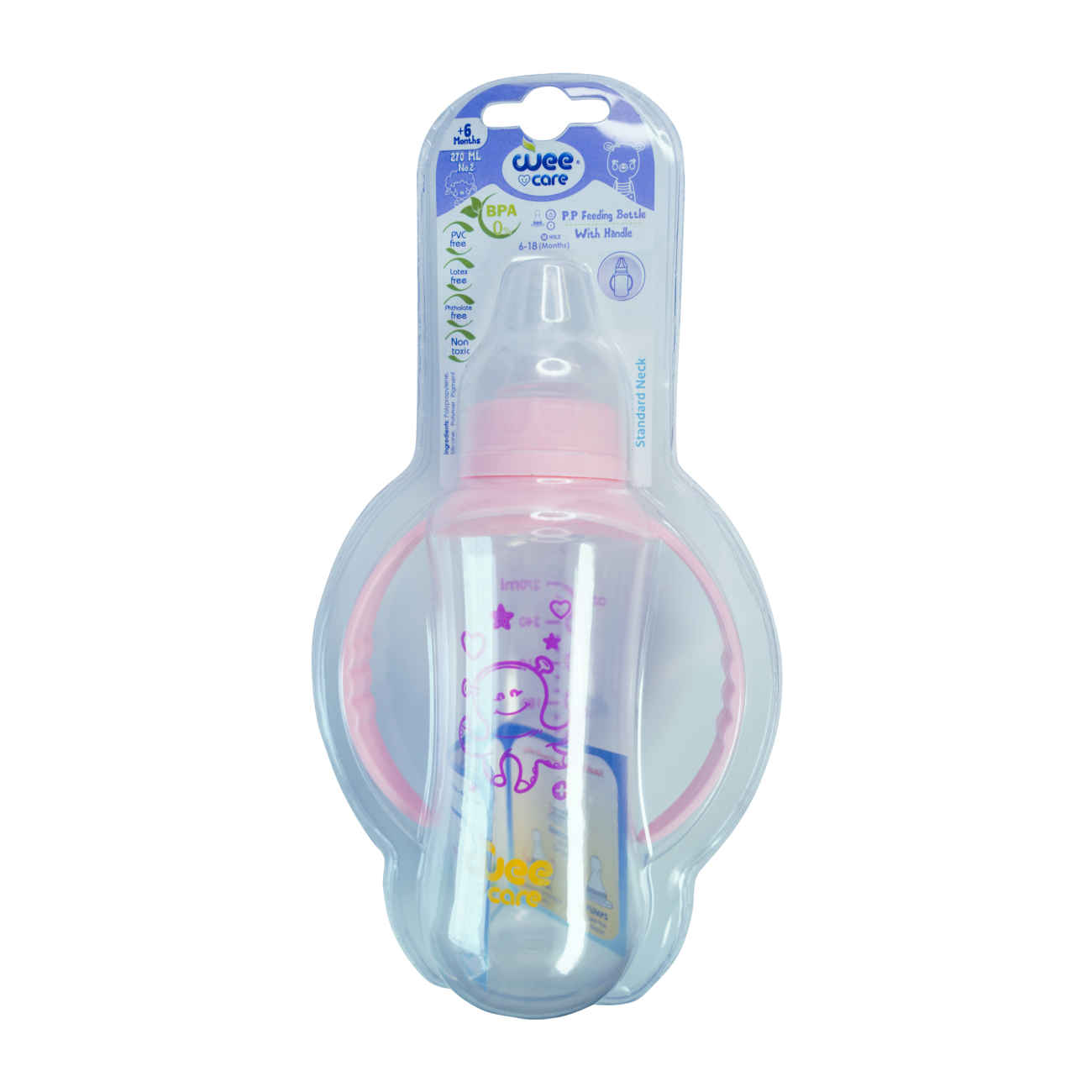 Biberon Orthodontique Bébé Wee Care – Col Standard avec Poignées, 270 ml