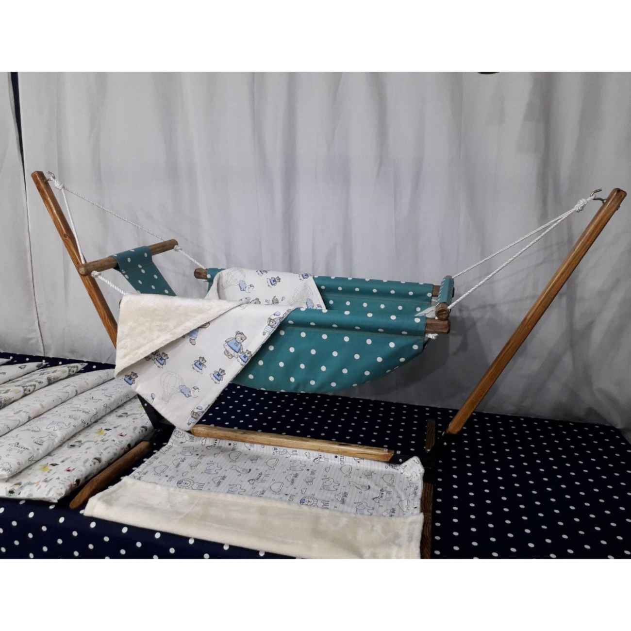 Berceau Bébé à Structure en Bois – Hamac en Coton Résistant pour Nouveau-nés jusqu’à 3,5 Ans